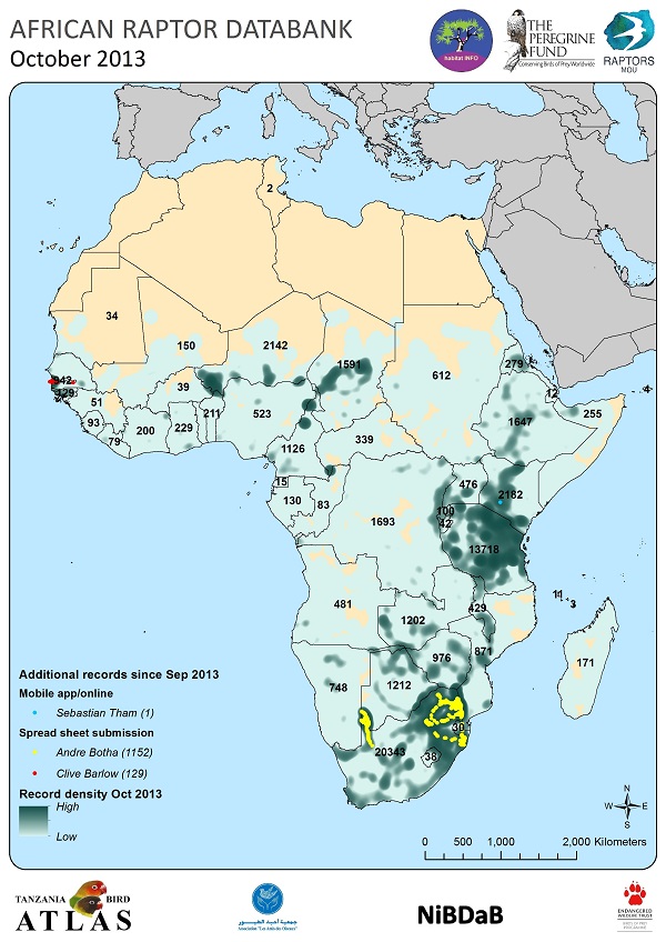 African Raptor DataBank Map October 2013