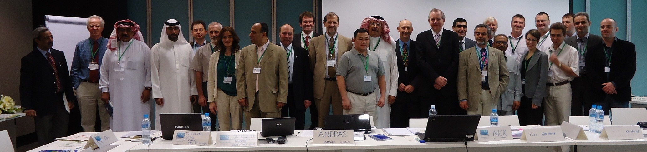 Participants of the 1st Meeting of the Saker Falcon Task Force. In the photo (from L to R): Salim Javed, Nigel Collar, Mohammed Shobrak, Abdulnasser Alshamsi, András Kovács, Anatoliy Levin, Diane Klaimi, Gamal Medani, Robert Kenward, Tom De Meulenaer, Borja Heredia, Tsogtsaikhan Purev, Mohammad Sulayem, Nick Williams, Colin Galbraith, Martiros Nalbandyan, Fernando Spina, Nick Fox, Umeed Khalid, Andrew Dixon, Jenny Renell, Janusz Sielicki, Maxim Gavrilyuk, Michal Adamec, Sadegh Zadegan, Mátyás Prommer.