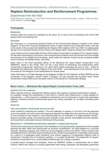 Raptors Reintroduction and Reinforcement Programmes
